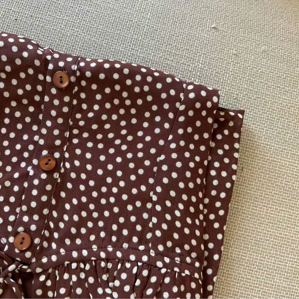 Reformation Ceara Midi Dress Sz4 Choco Dot Polka V Neck French Casual Summer - Picture 8 of 11